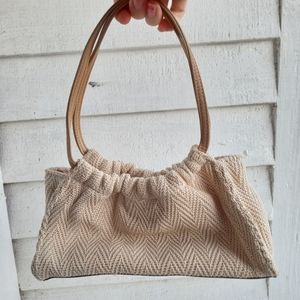 Liz Claiborne mini handle carry bag purse white cream tan woven small vintage